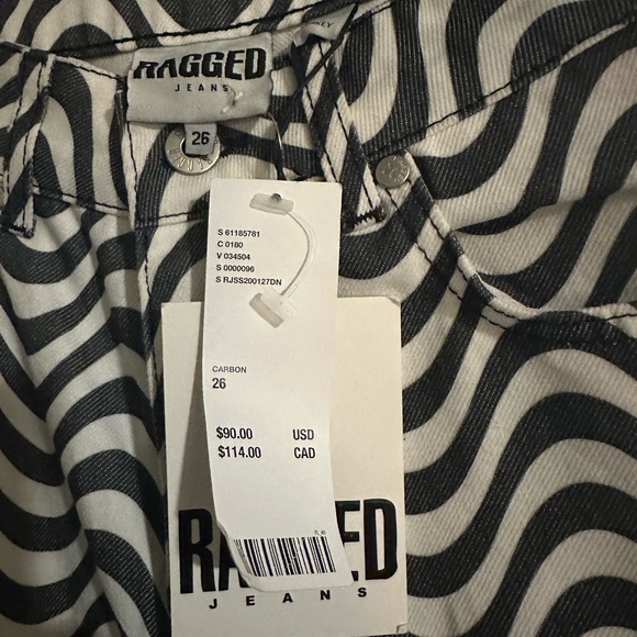 The Ragged Priest Wide Leg Dad Fit Black White Wave Print Jeans Size 26 - Picture 4 of 6